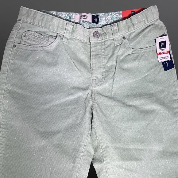 Gap Kids Stretch Flare Corduroy Glitter Pants Girls 12R Mint Y2K Adj.‎ Waist NWT - Picture 4 of 13